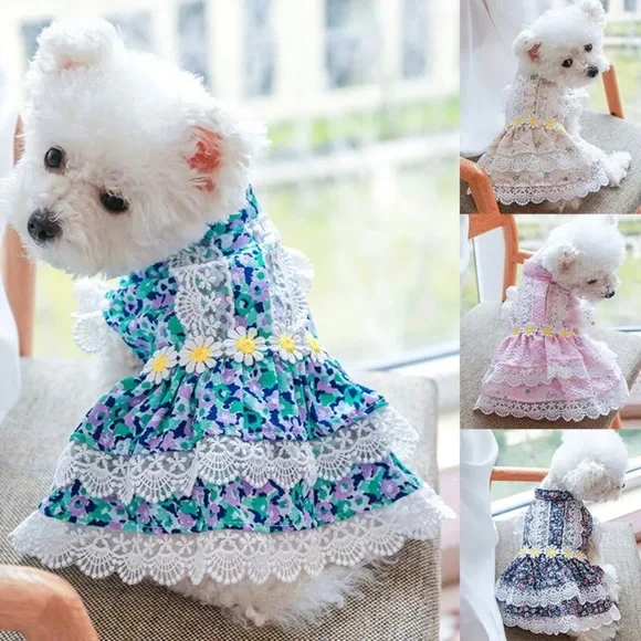 Small Pet Puppy Dog Lace Skirt Princess Dress Summer Clothes - Picture 3 of 6
